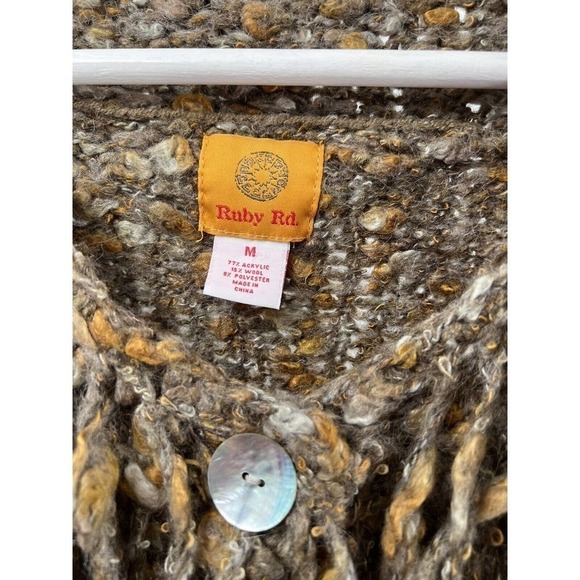 Ruby Rd Wool Blend Brown Knit At-Waist Sweater Lion's Mane Collar Womens Medium - Picture 3 of 5